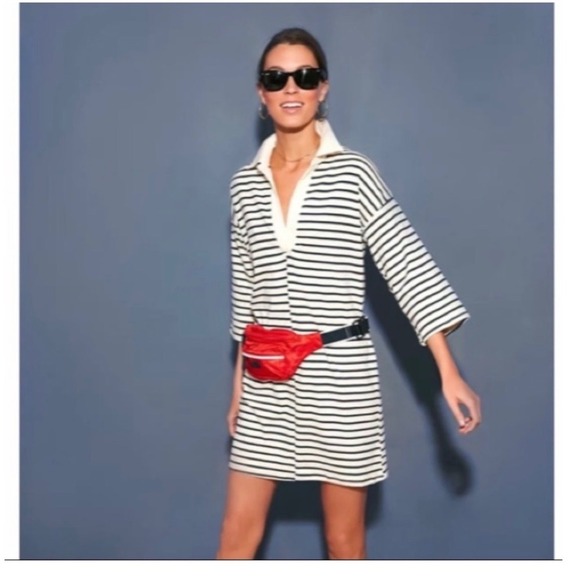 Tuckernuck Green Stripe Ashton Polo Dress Collar Green White Tunic Medium - Picture 2 of 10